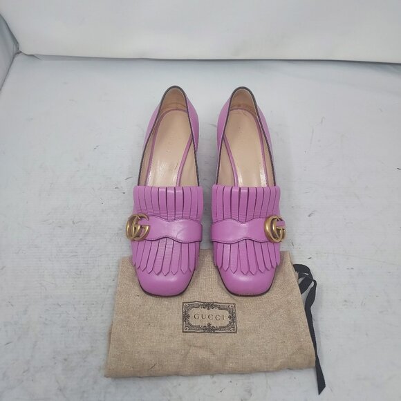 Gucci Marmont GG Candy Mousse Pink Smooth Leather Fringe Pump - Picture 6 of 12